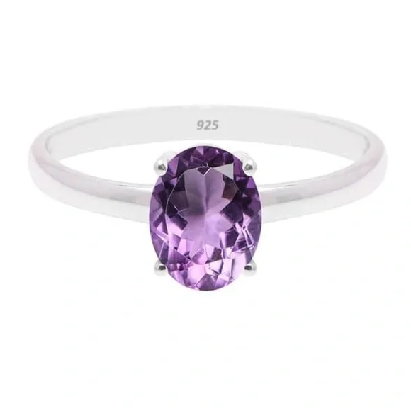 🆕New Delicate Amethyst Gemstone Ring, 925 Sterling Silver Ring Statement Ring - Picture 6 of 7